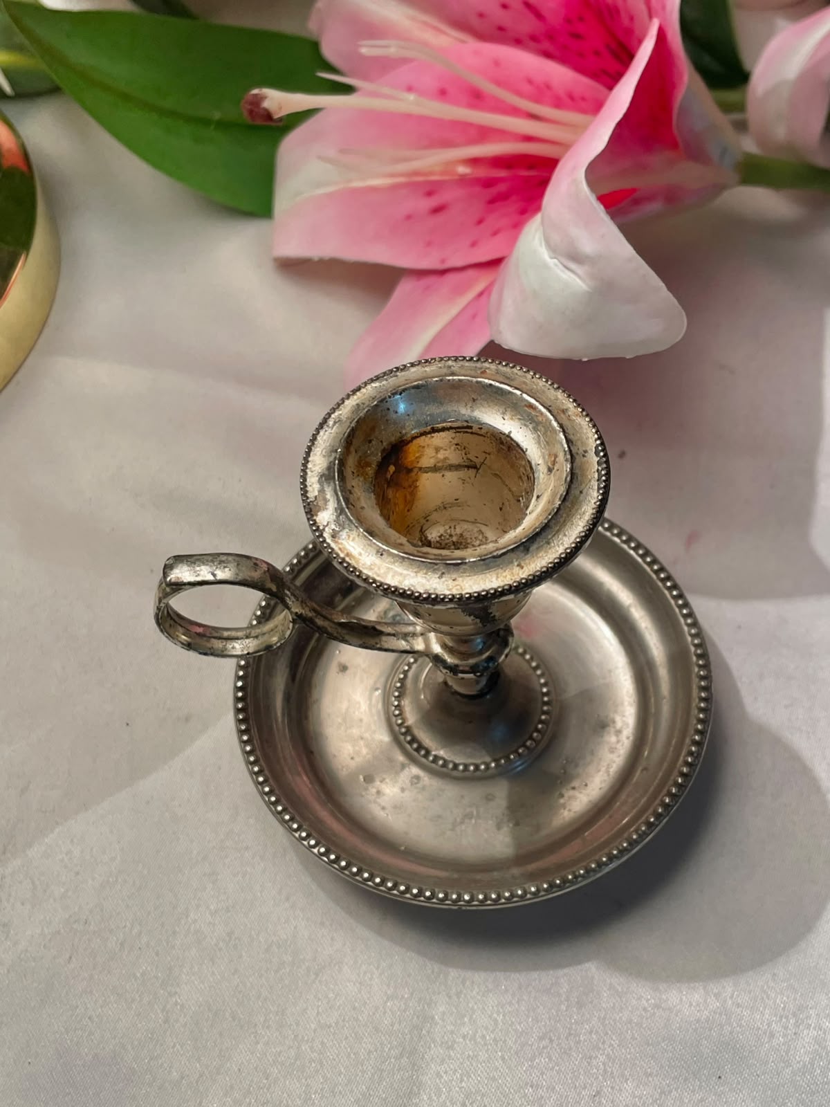 Vintage Silver-Tone Chamberstick Candle Holder 3.5 in