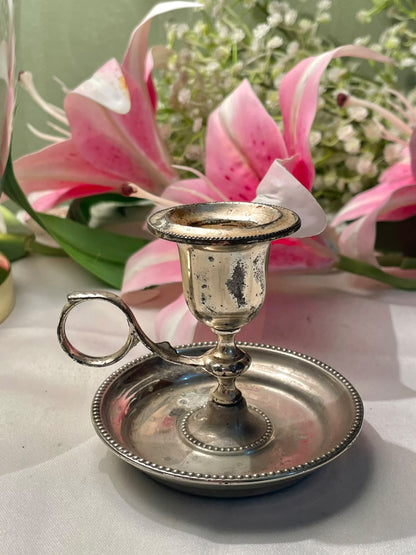 Vintage Silver-Tone Chamberstick Candle Holder 3.5 in