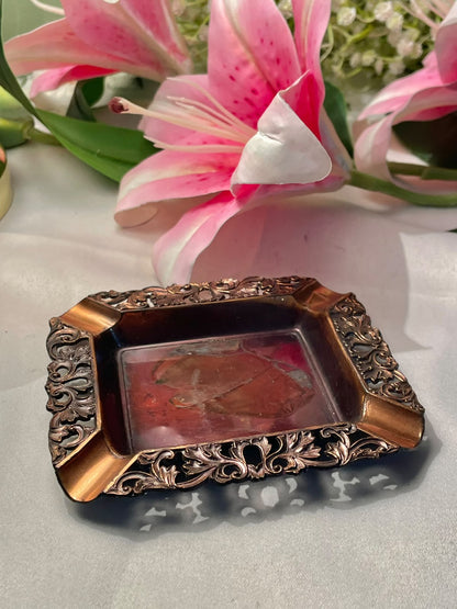 Vintage Copper-Tone Ornate Metal Ashtray 4.5 in