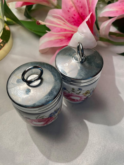Floral Lidded Jar with Silver-Tone Lids (each)