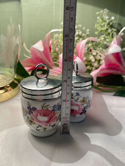 Floral Lidded Jar with Silver-Tone Lids (each)