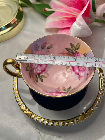 (Rare find) Aynsley Bone China Floral Cobalt Blue Cup & Saucer