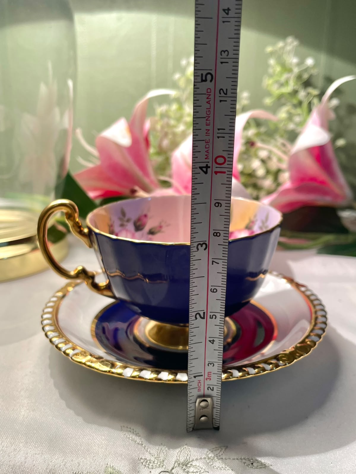 (Rare find) Aynsley Bone China Floral Cobalt Blue Cup & Saucer