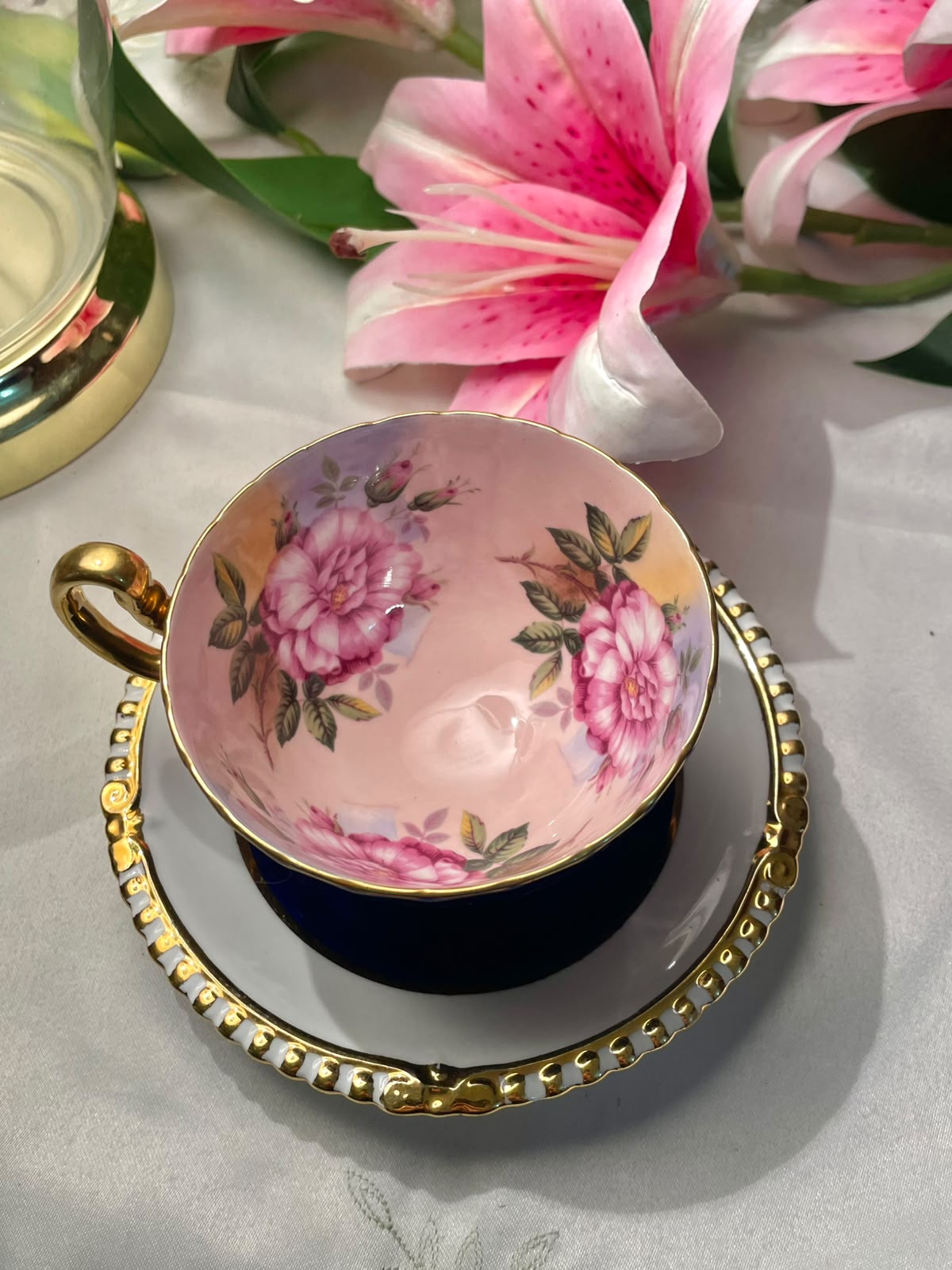 (Rare find) Aynsley Bone China Floral Cobalt Blue Cup & Saucer