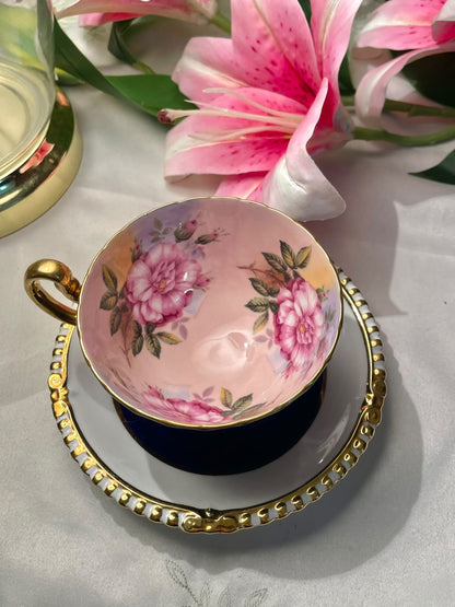 (Rare find) Aynsley Bone China Floral Cobalt Blue Cup & Saucer