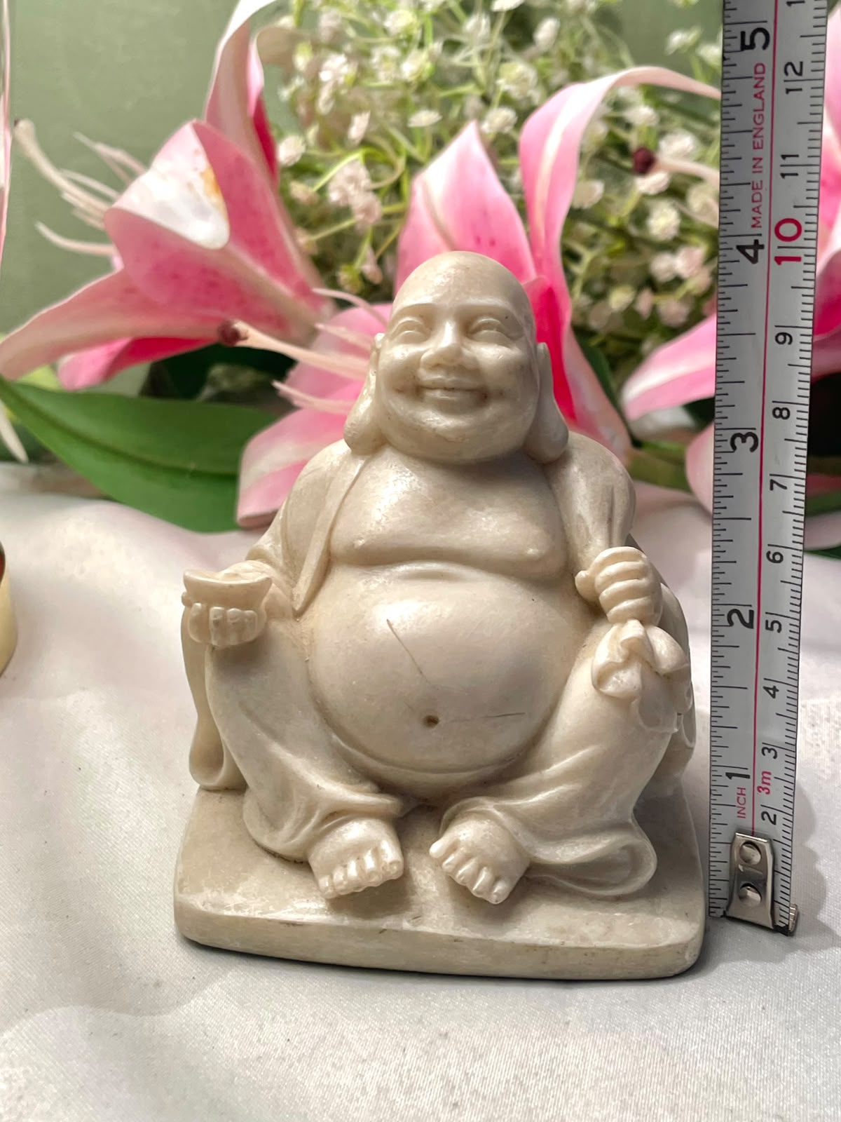 Vintage Ivory-Tone Laughing Buddha Figurine 10 cm