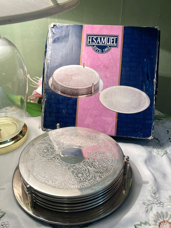 H.Samuel Silver Floral Placemats with Holder 6-Piece Set (8in)