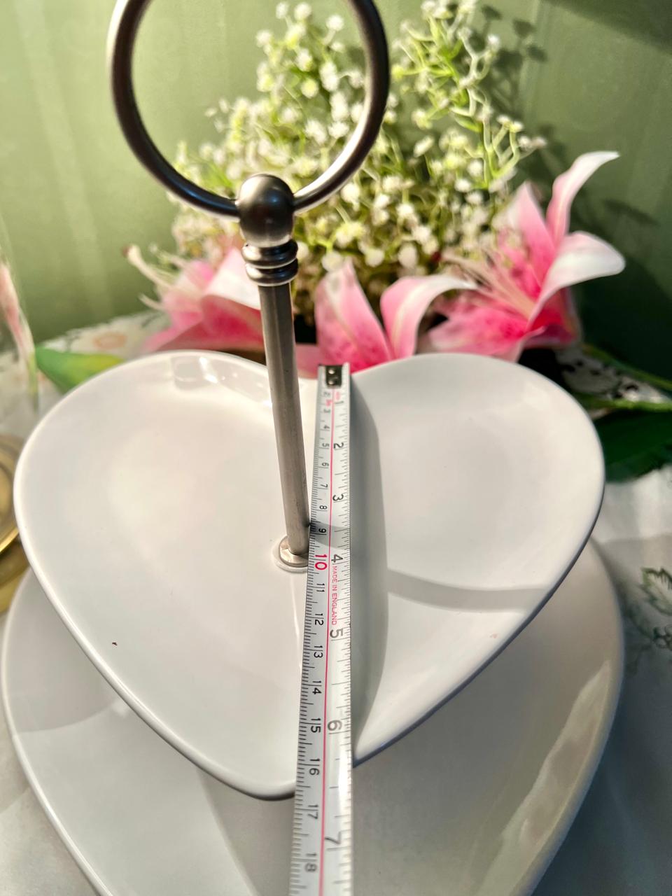 Next Love White 2 Tier Heart Shaped Serving Stand, White Ceramic Cake & Snack Tray