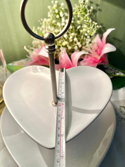 Next Love White 2 Tier Heart Shaped Serving Stand, White Ceramic Cake & Snack Tray