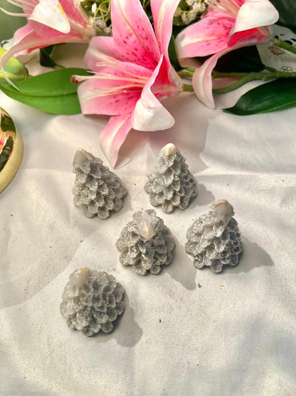 White Silver Mini Christmas Tree Candle Figurines 5 Piece Set 7cm