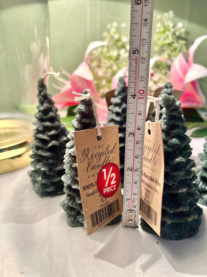 Set of 6 Green Christmas Tree Candles – Recycled Wax Mini Festive Candles