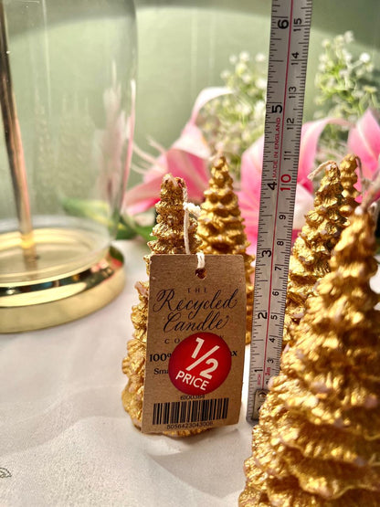 Set of 6 Gold Christmas Tree Candles – Recycled Wax Mini Festive Candles