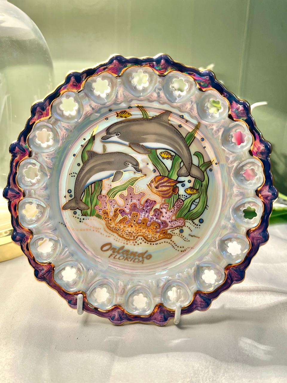 Orlando Florida Dolphin Cutwork Decorative Wall Plate 7in