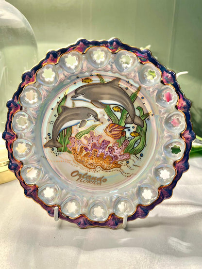 Orlando Florida Dolphin Cutwork Decorative Wall Plate 7in