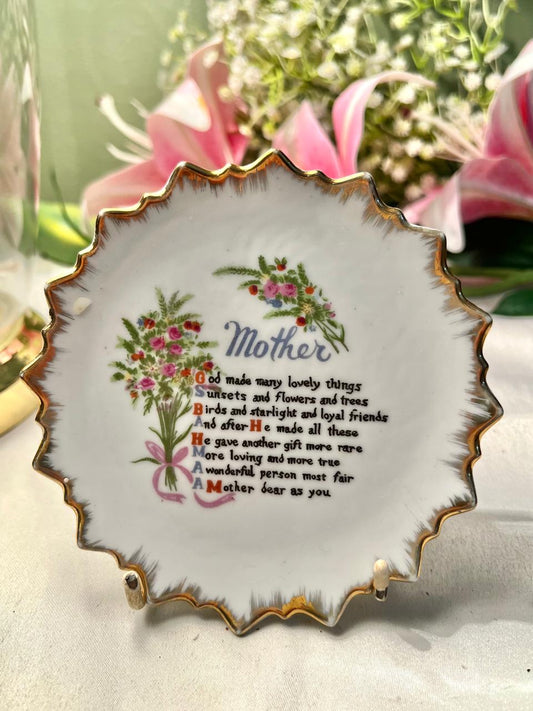 Vintage “Mother” Floral Poem Decorative Plate, England, Approx. 5 in
