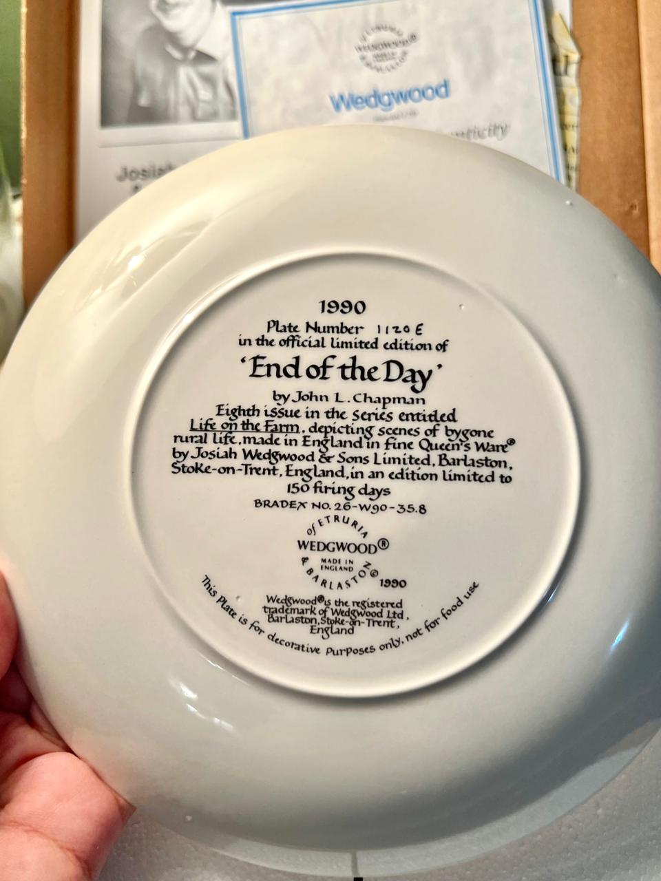 Wedgwood “End of the Day” 1990 Collector Plate by John L. Chapman – Life on the Farm, Limited Edition