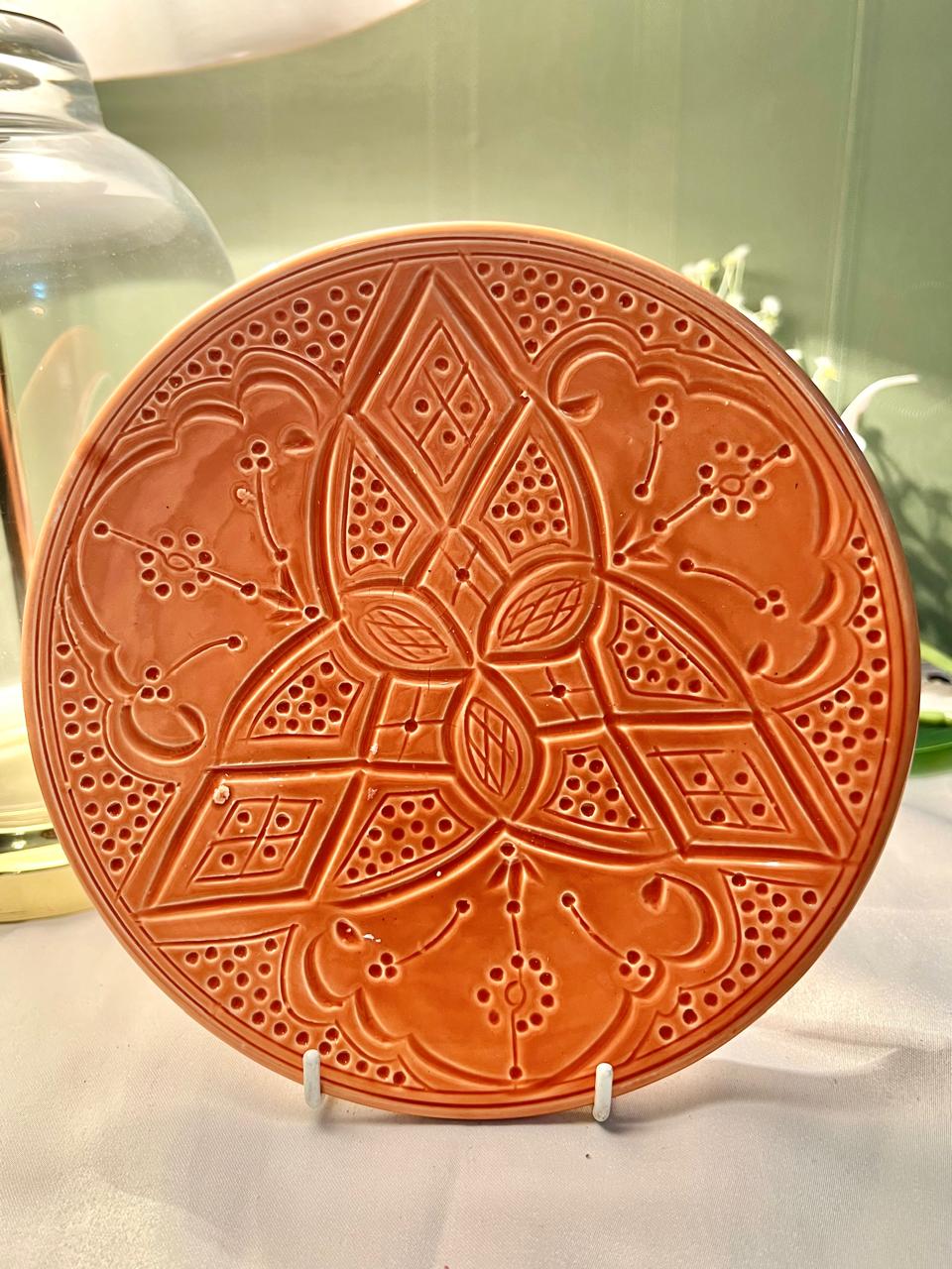 Hand Painted Chabi Chic Orange Embossed Decorative Plate 8"