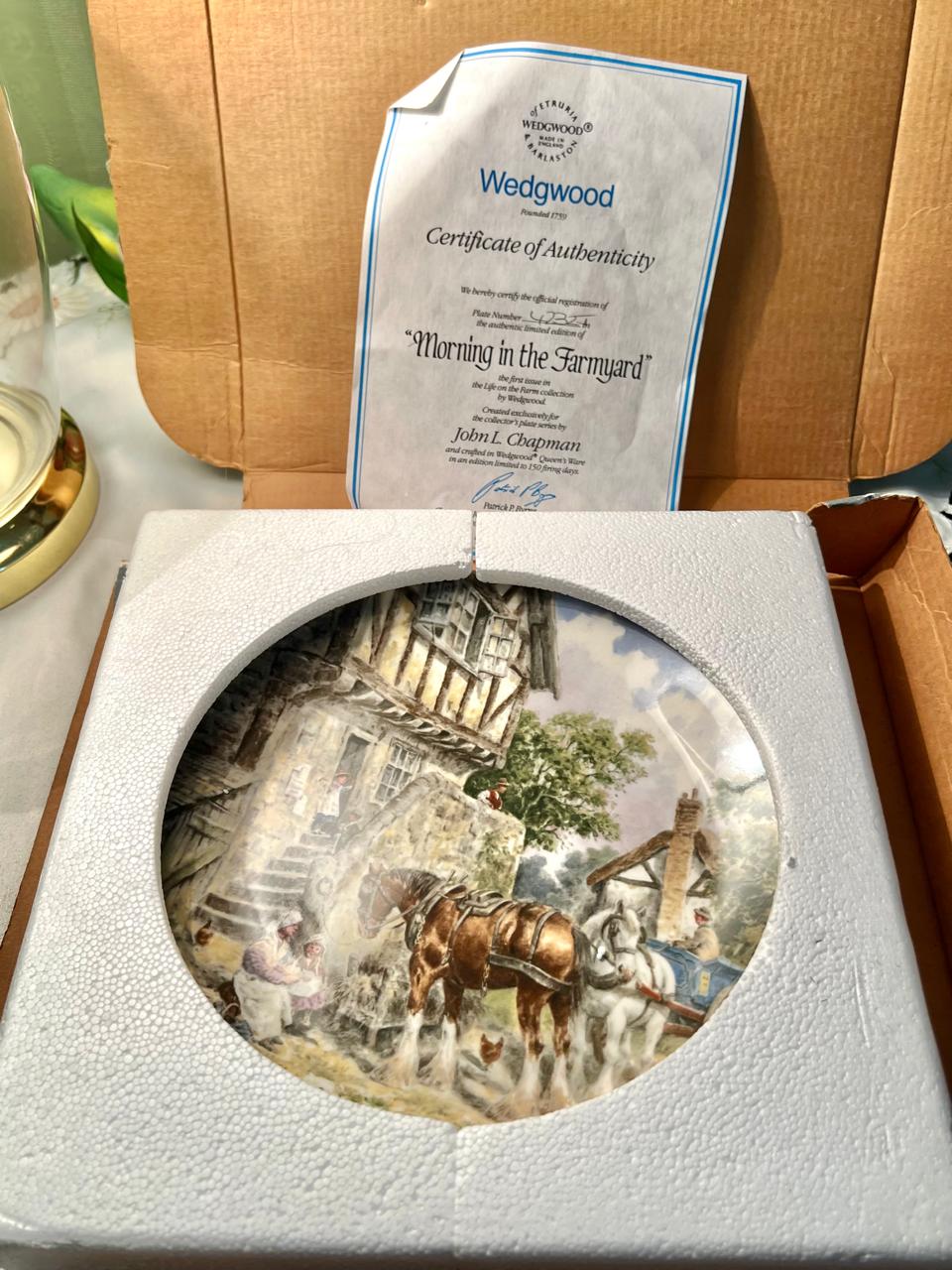 Wedgwood “Morning in the Farmyard” 1988 Collector Plate by John L. Chapman – Life on the Farm, Limited Edition with COA & Box