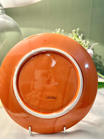 Hand Painted Chabi Chic Orange Embossed Decorative Plate 8"