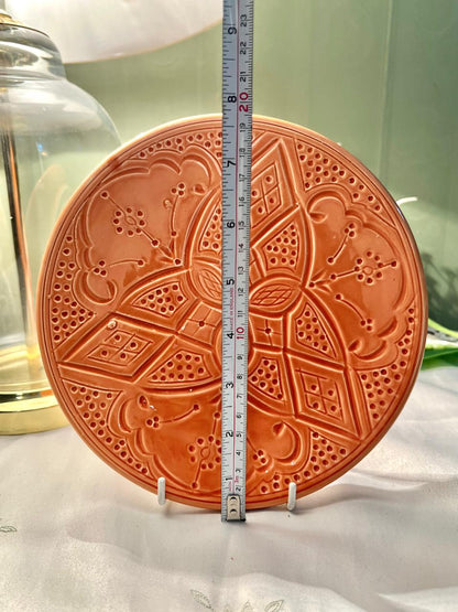 Hand Painted Chabi Chic Orange Embossed Decorative Plate 8"