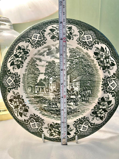 English Ironstone Green Pottery Scenic Wall Plate 9"