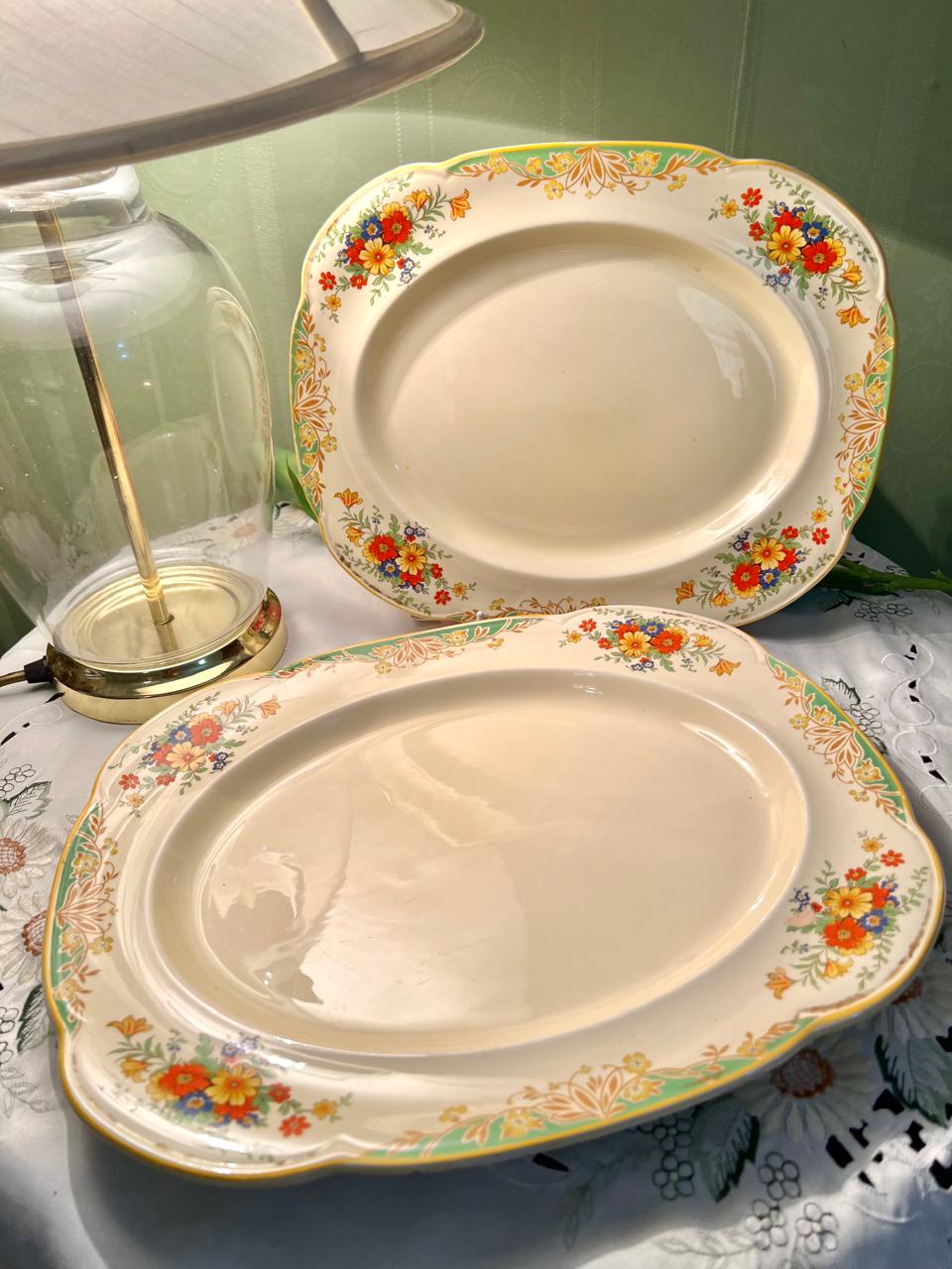 Woods Ivory Ware Floral Serving Platters 2 Piece Set 30cm & 36cm
