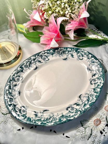 Green Floral Oval Serving Platter 33cm - 1 Piece