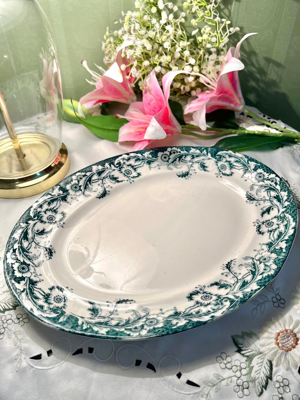 Green Floral Oval Serving Platter 33cm - 1 Piece