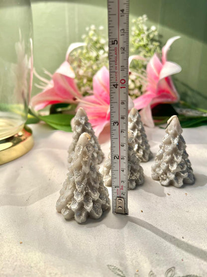 White Silver Mini Christmas Tree Candle Figurines 5 Piece Set 7cm