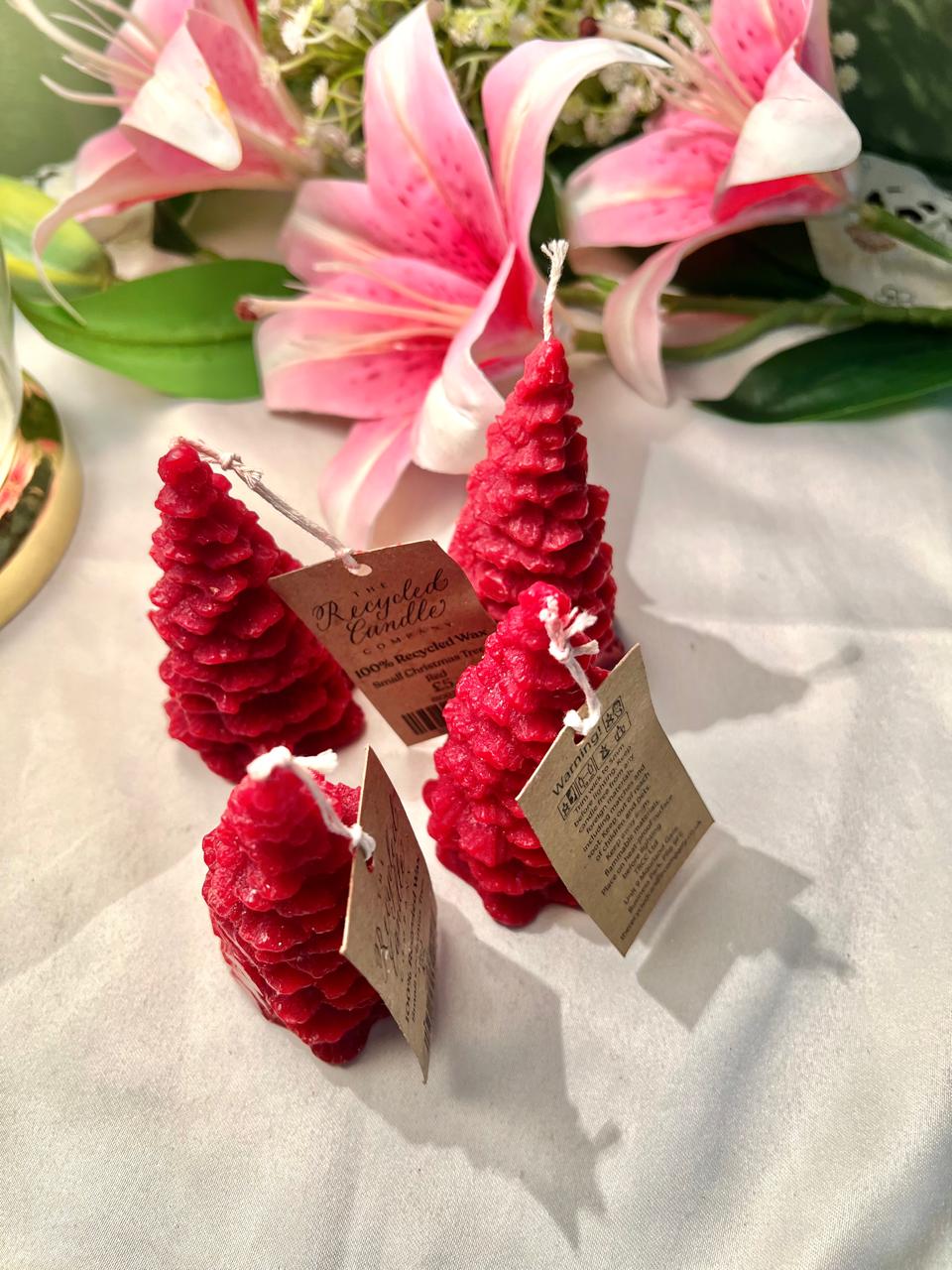 Red Christmas Tree Candles 10cm - 4 Piece Set