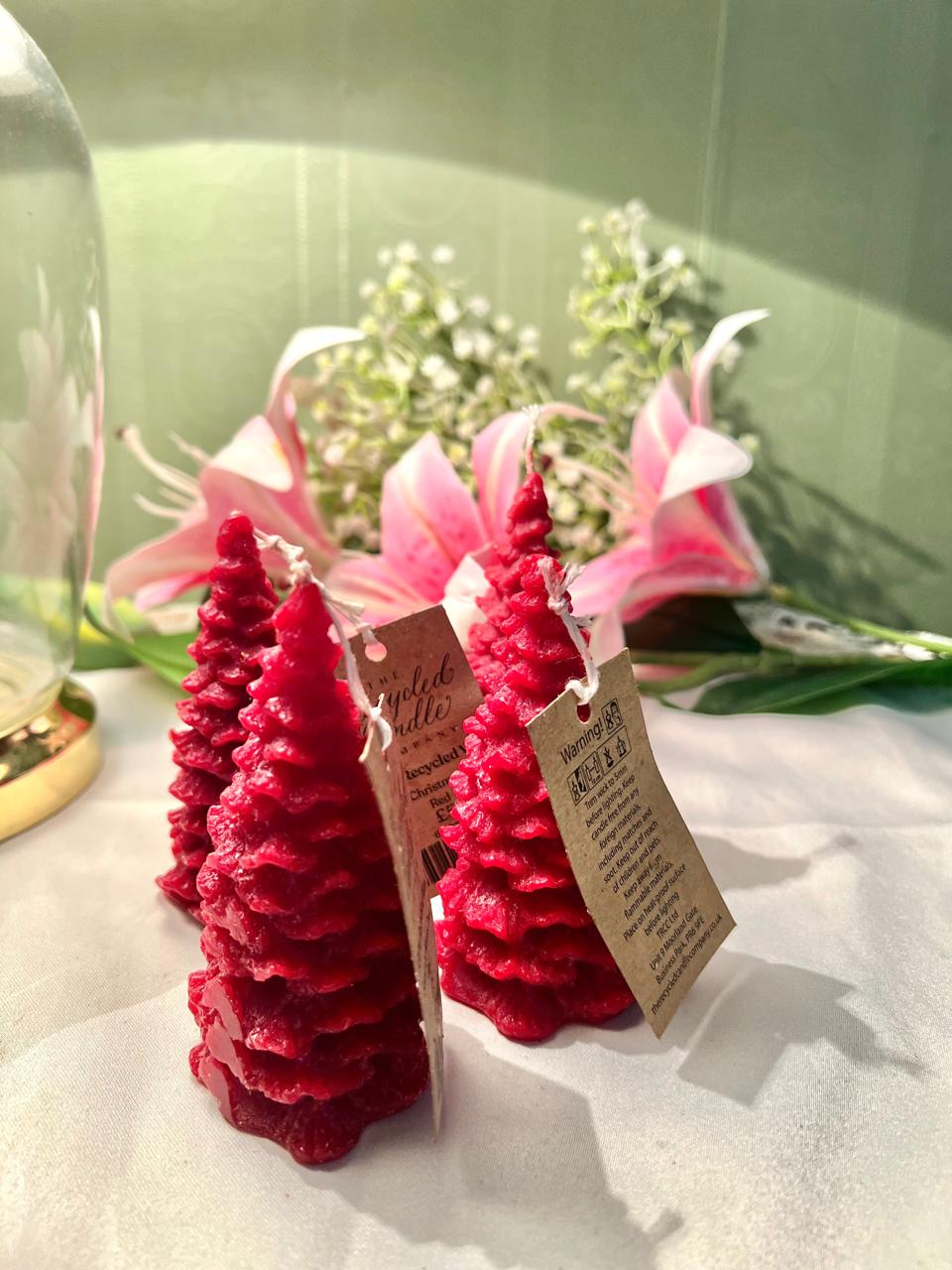 Red Christmas Tree Candles 10cm - 4 Piece Set