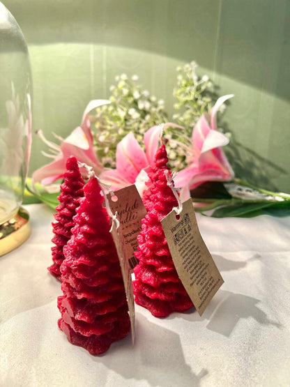 Red Christmas Tree Candles 10cm - 4 Piece Set