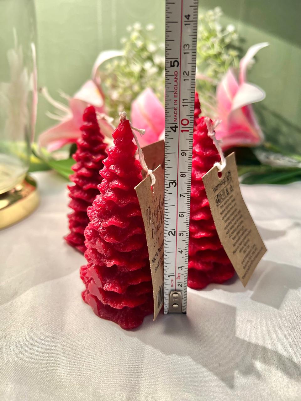 Red Christmas Tree Candles 10cm - 4 Piece Set