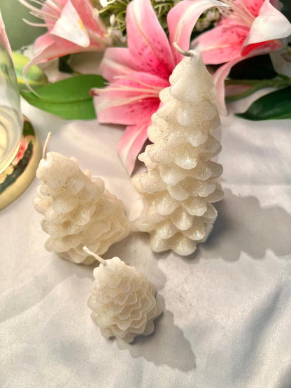 White Glitter Christmas Tree Candles 3 Piece Set Up to 13cm