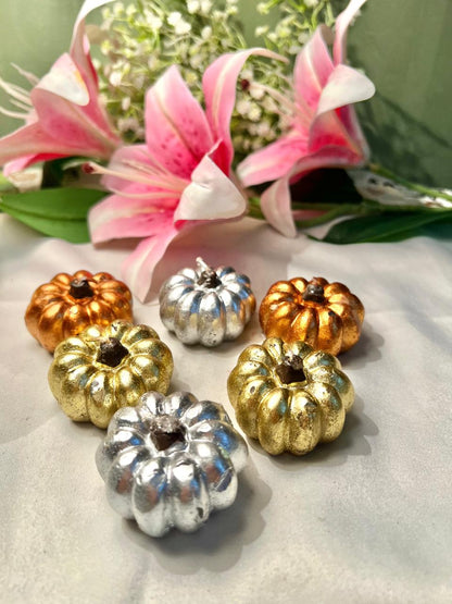 Metallic Pumpkin Candles Gold Silver Copper 6 Piece Set