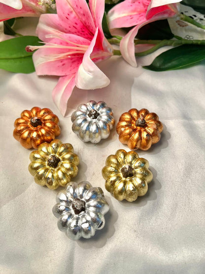 Metallic Pumpkin Candles Gold Silver Copper 6 Piece Set