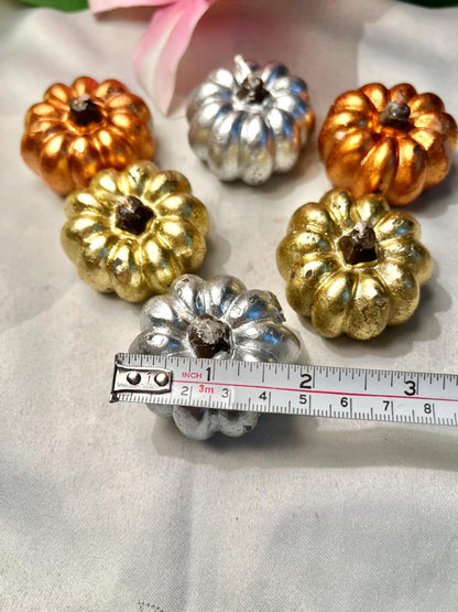 Metallic Pumpkin Candles Gold Silver Copper 6 Piece Set