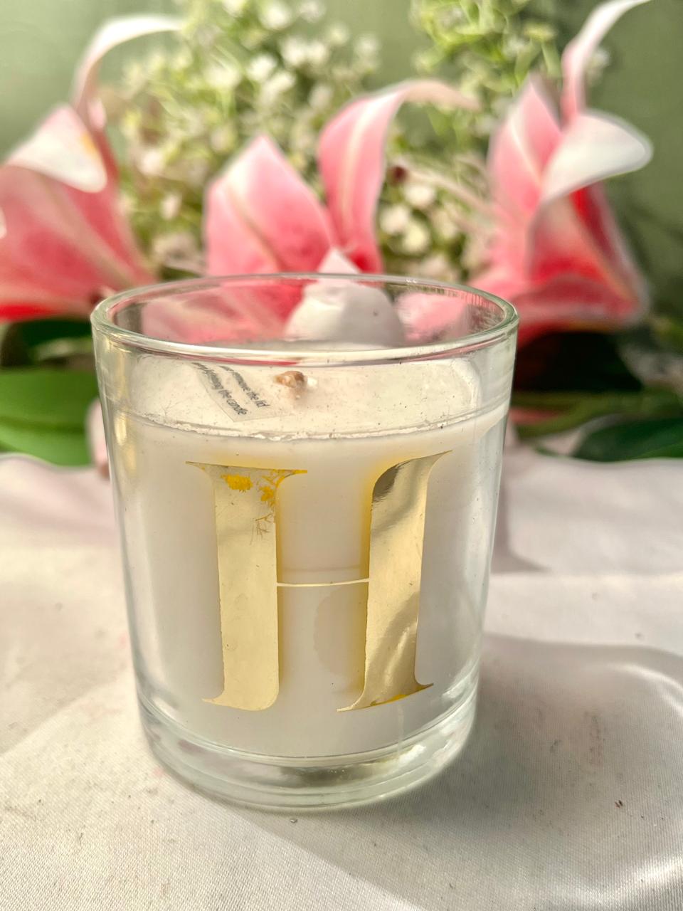 H Initial Crystal Container Candle 8cm - 1 Piece