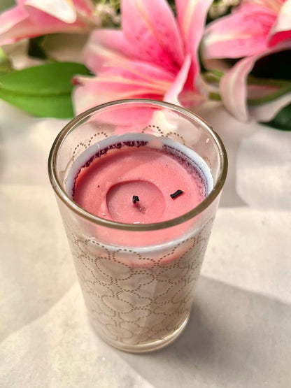 Pink Crystal Container Candle Gold Circle Design 12cm - 1 Piece
