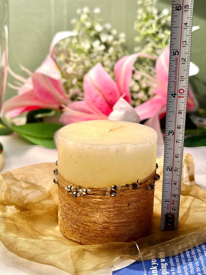 Cream Gold Pillar Candle with Beaded Detail 8cm - 1 Piece