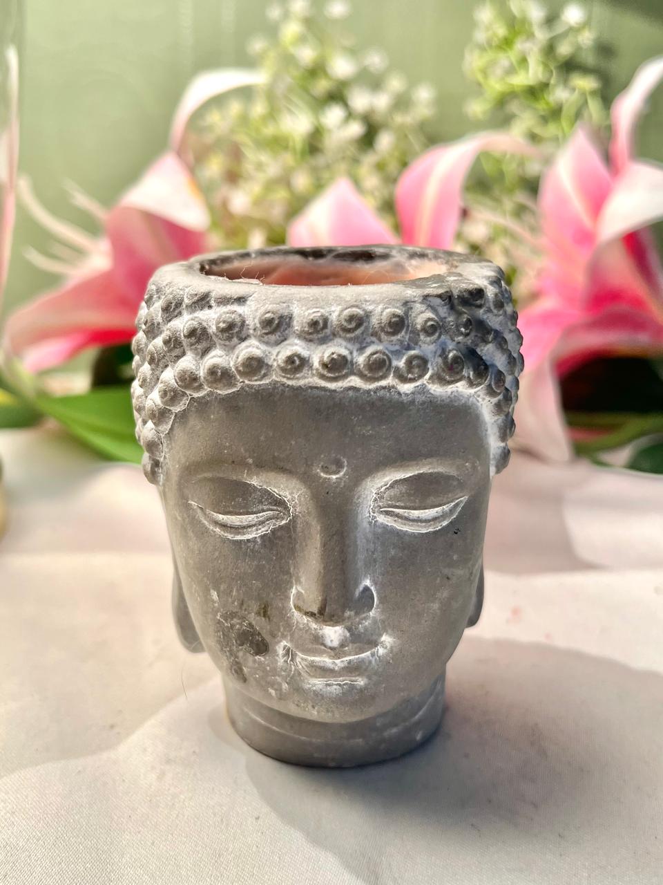 Buddha Head Candle Holder Grey 10cm - 1 Piece
