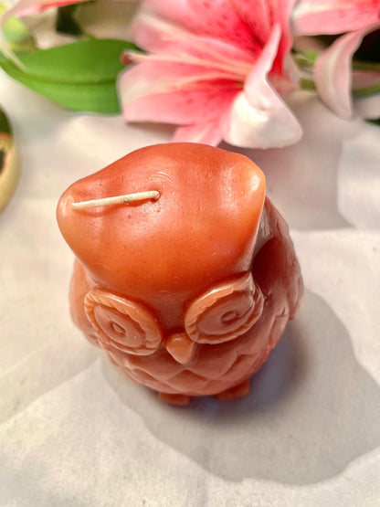 Orange Owl Candle Sculpted Feather Detail 10cm - 1 Piece