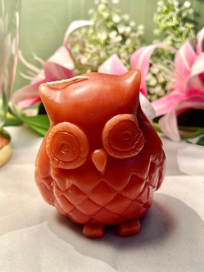 Orange Owl Candle Sculpted Feather Detail 10cm - 1 Piece