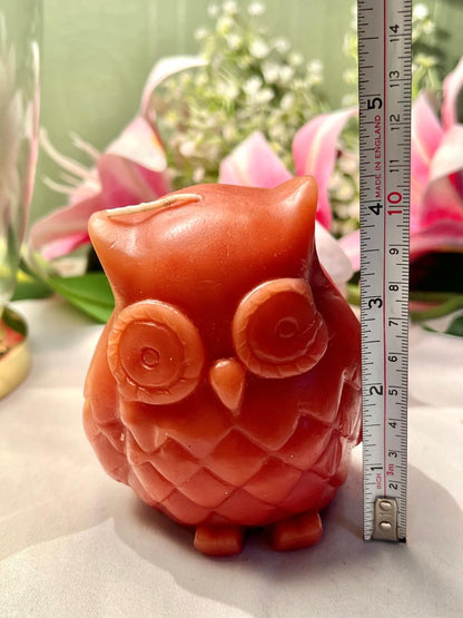 Orange Owl Candle Sculpted Feather Detail 10cm - 1 Piece