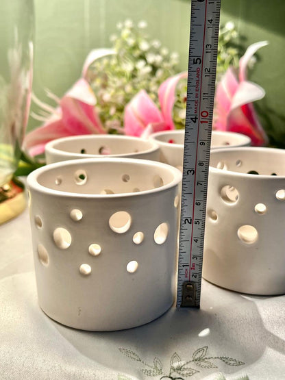 White Ceramic Cutout Candle Holders Set of 2 8cm
