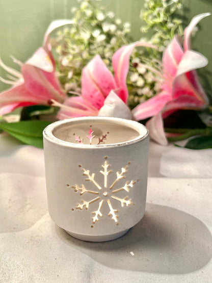 White Snowflake Ceramic Candle Holder 8cm