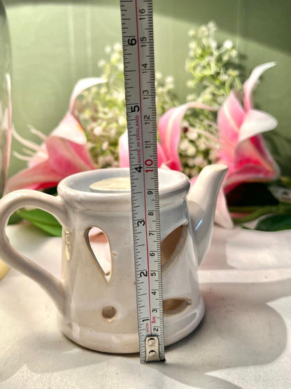 White Ceramic Teapot Candle Holder 9cm