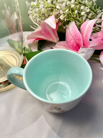 Tesco Kasha Fine China Floral Soup Mug Aqua Interior 10cm