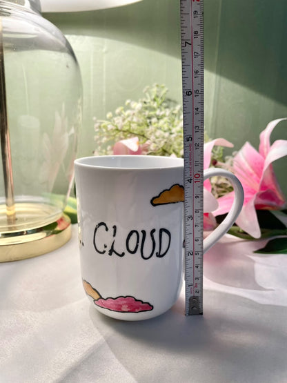 White Cloud Design Mug Pink Yellow Detail 11cm