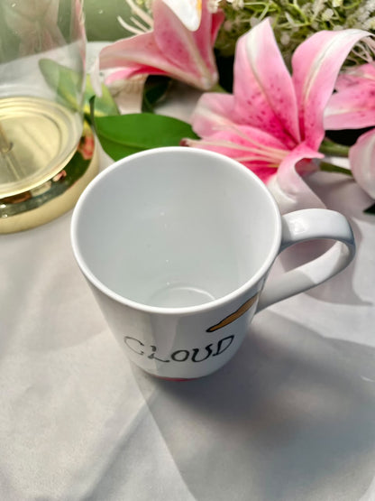 White Cloud Design Mug Pink Yellow Detail 11cm